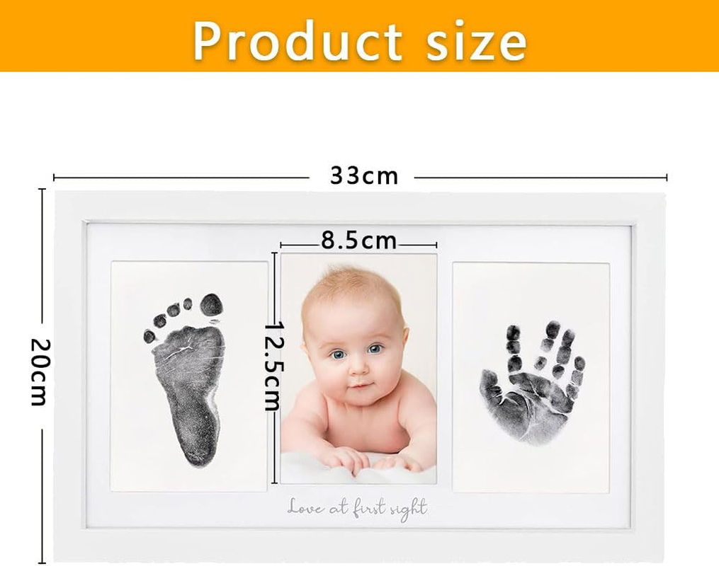 Baby Hand and Footprint Kit &ndash; Clean Touch No-Mess Ink Pad with Personalized Keepsake Frame for Newborn Boys & Girls &ndash; Nursery Decoration (White) image number 2