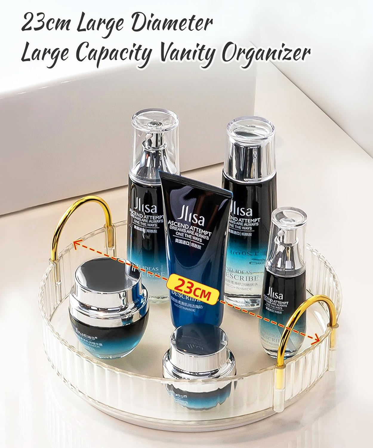 VNIMTI Skincare Organisers 360 Rotating, 3 Tier Makeup Organiser Countertop, Spinning Cosmetics Organiser Display Cases, Beauty Storage for Vanity, Countertop, Bathroom (Clear-3 Tier) - Grey image number 3