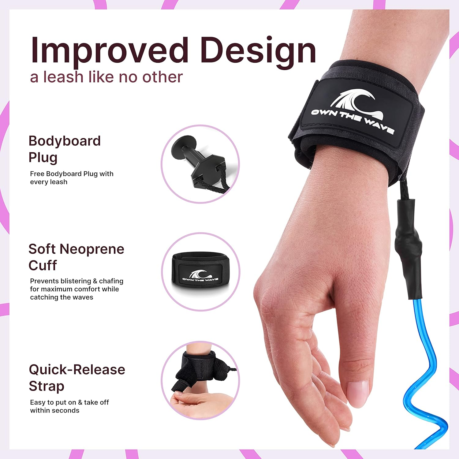 Own the Wave Bodyboard Leash &ndash; Premium Coil 4Ft Coiled Wrist Boogie Board Leashes with Plug