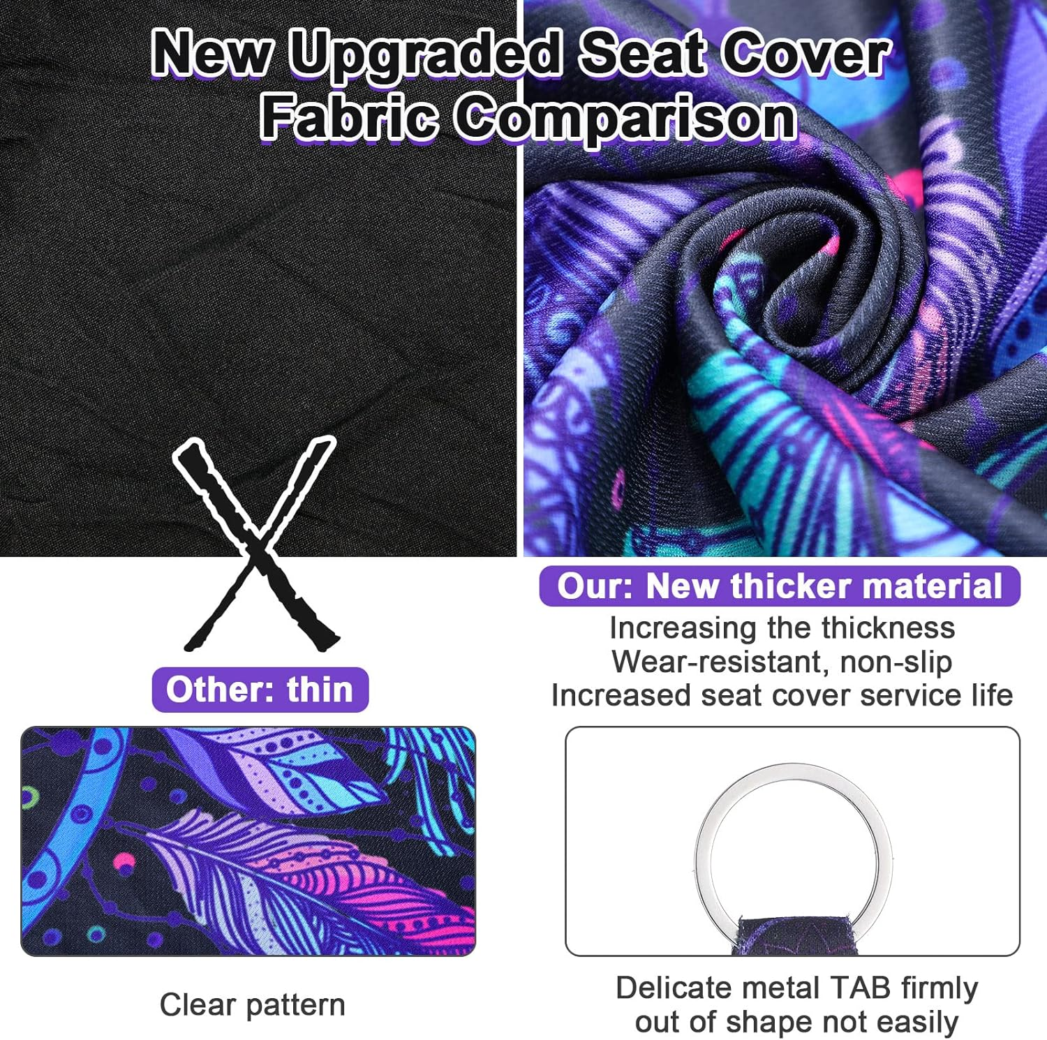 Tallew 10 Pcs Dream Design Car Seat Covers Full Set, Front Cover, Steering Wheel Belt Pads, Center Console Armrest Cup Holder Coasters, Keychain, Key Ring for Truck SUV