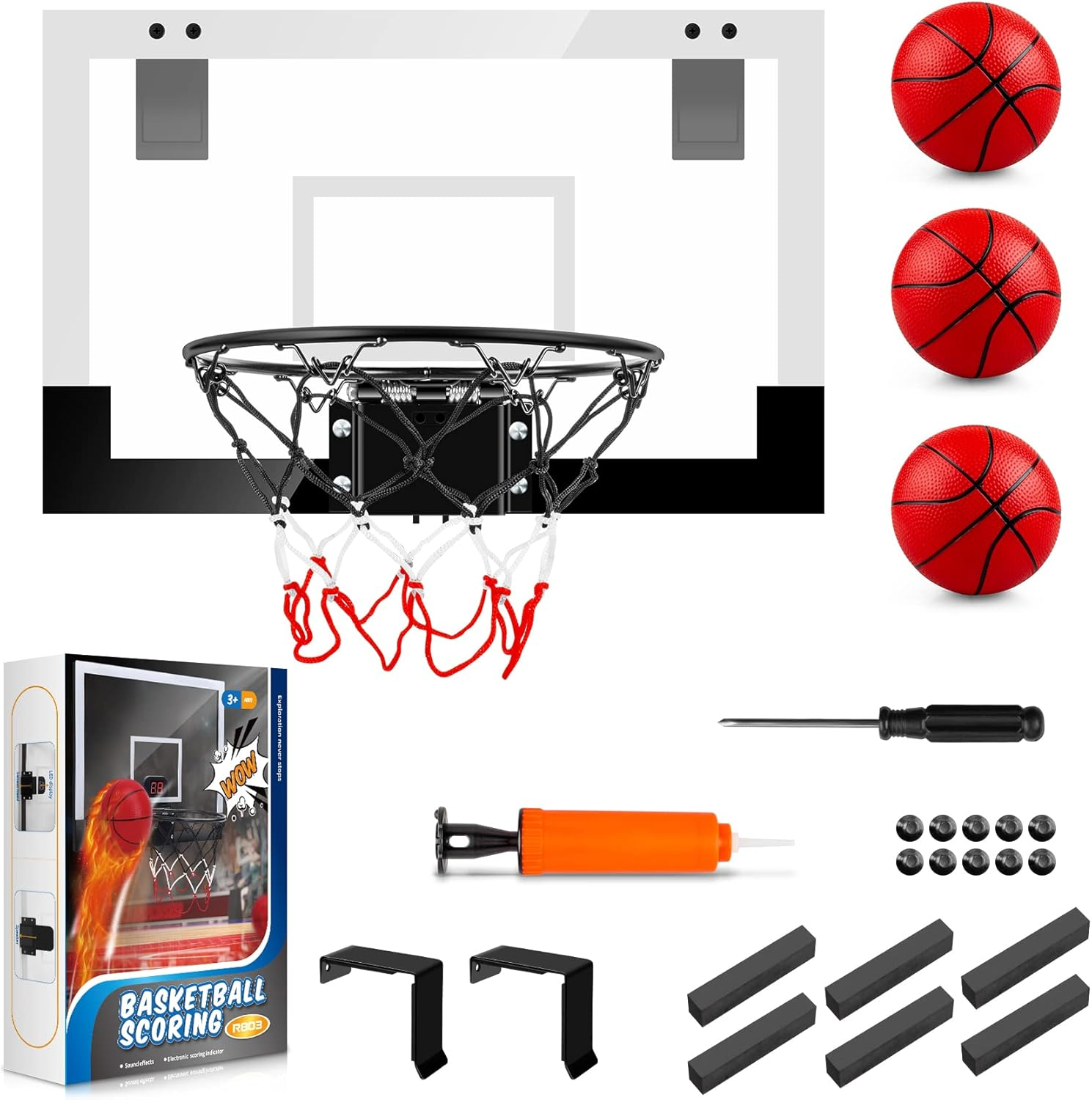 Indoor Basketball Hoop Sports Fan Backboards for Kids and Adults Door Room Basketball Hoop Mini Hoop with 3 Balls Basketball Toys for Boys Girls Adults - Color image number 7