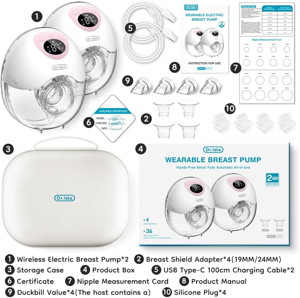 Breast Pump Hands Free EB50D, Wearable Breast Pump of Baby Mouth Double-Sealed Flange with 4 Modes & 36 Levels, Electric Breast Pump Portable - Memory Function, 27Mm 24Mm 19Mm Flanges, 10-Piece Set image number 2