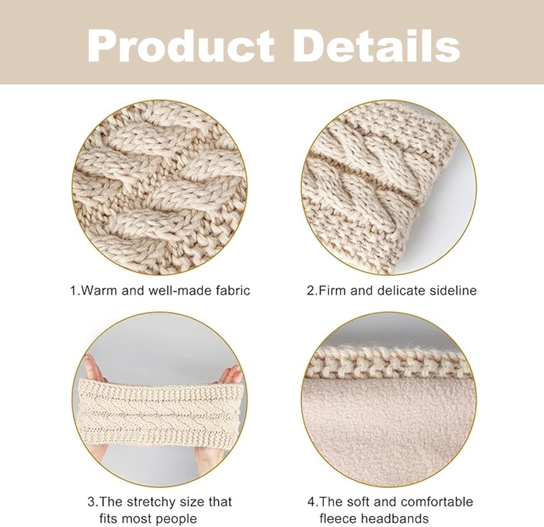 Women'S Winter Headband, Knitted Hair Bands, Winter Crochet Head Wrap, Women'S Winter Headband, Elastic Hair Band, Dark Grey, Beige, Pack of 2 image number 5
