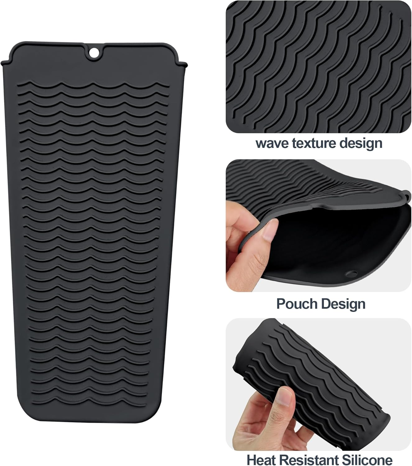 Heat Resistant Silicone Mat Pouch for Flat Iron, Curling Iron, Hot Hair Styling Tools (Black) image number 3