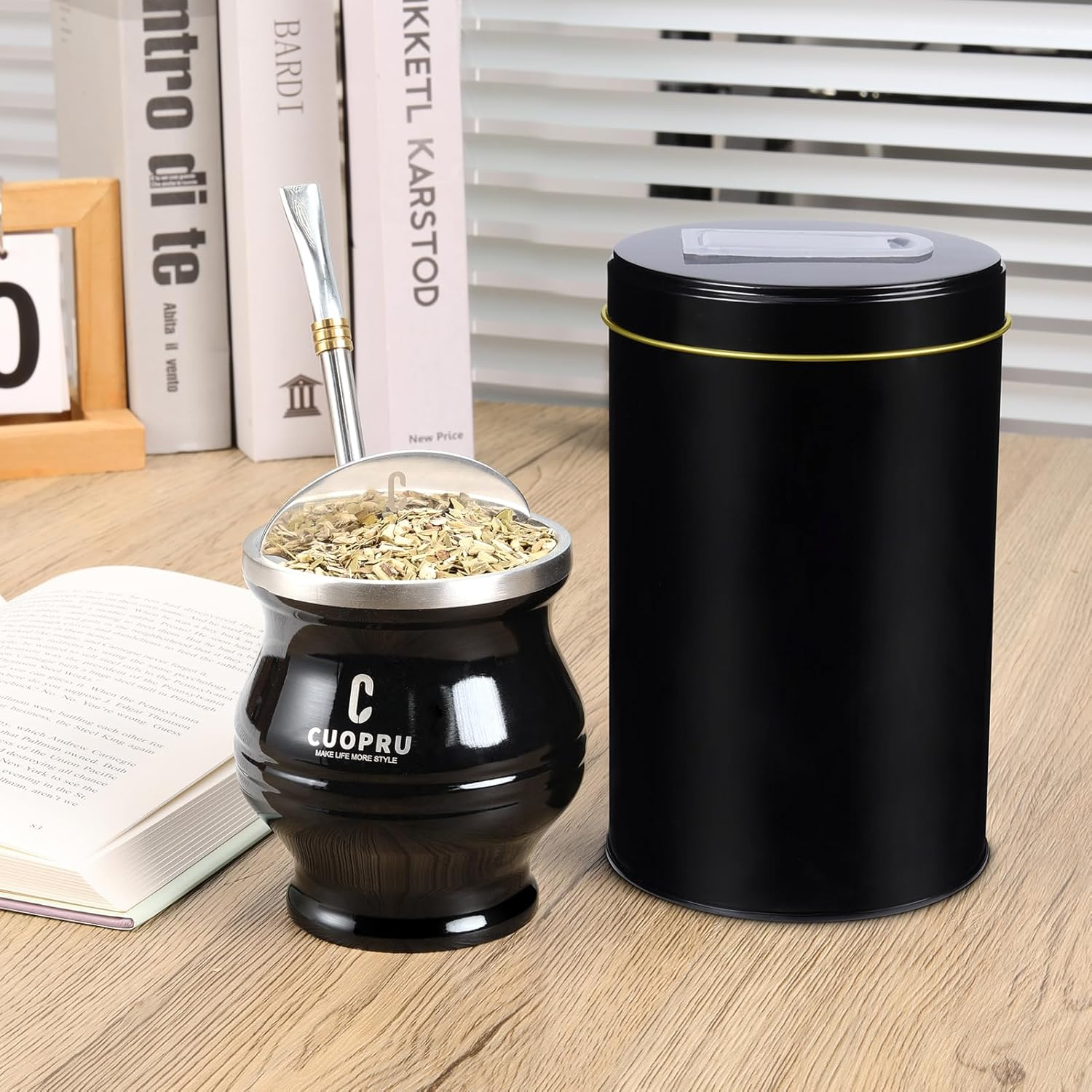 6 in 1 Yerba Mate Cup Set, Include Modern Mate Gourd, Yerbero, Bombilla(Straw), Cleaning Brush, Tea Shaper Kits image number 3