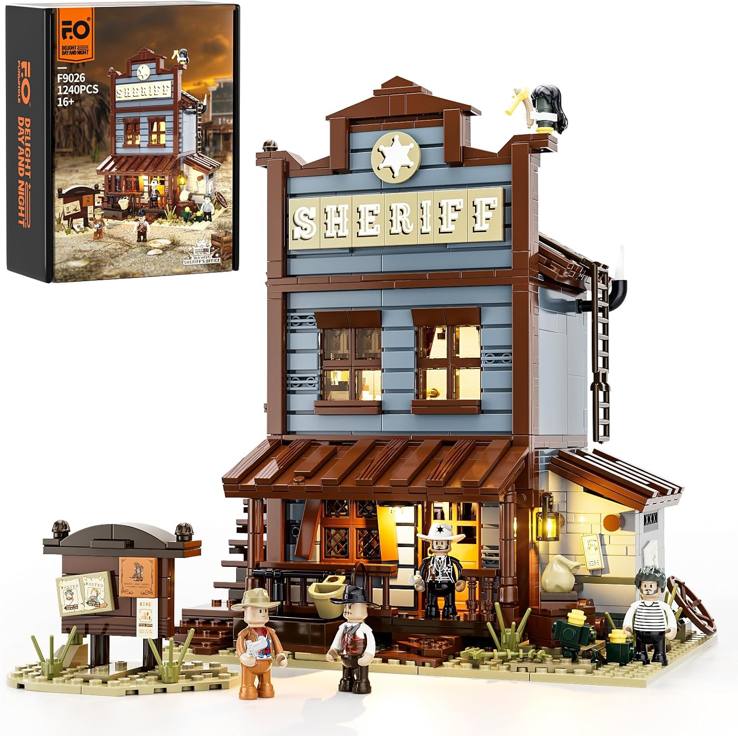FUNWHOLE Old West Sheriff'S Office Lighting Building Blocks Set - Old West Modular Building Kits 1240 Pieces Cowboy Clamping Building Blocks Wild West Toy for Adults and Teenagers image number 3