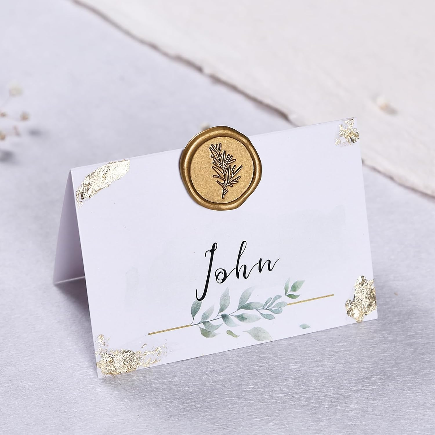 50Pcs Wax Seal Stickers, Wedding Invitation Envelope Seal Stickers, Self- Adhesive Antique Gold Stickers, Perfect for Invitaion Envelopes Gift Wrapping Party Greeting Cards(Rosemary) image number 5