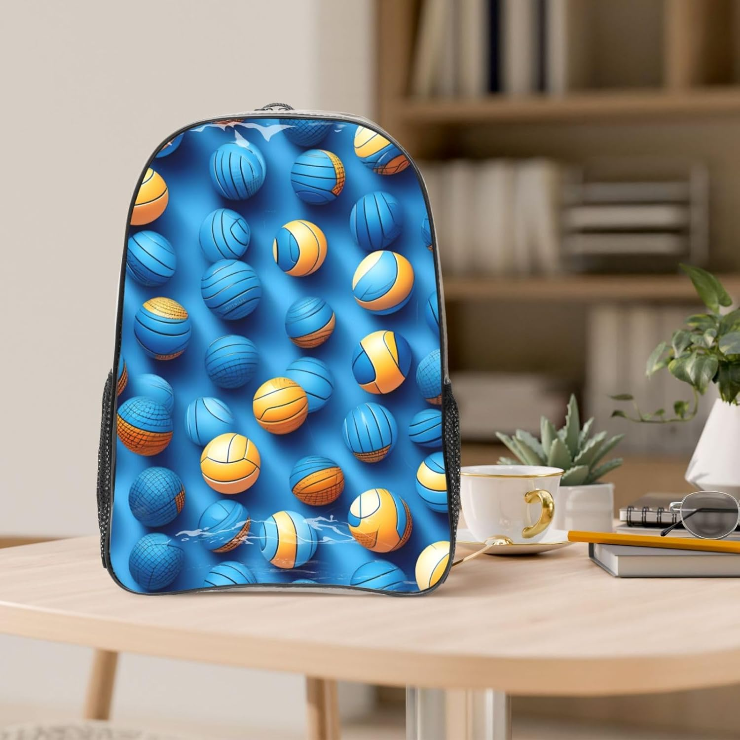 Blue Volleyball Print Students Transparent Backpack School Travel Bookbag Versatile Pockets Boys Girls image number 4