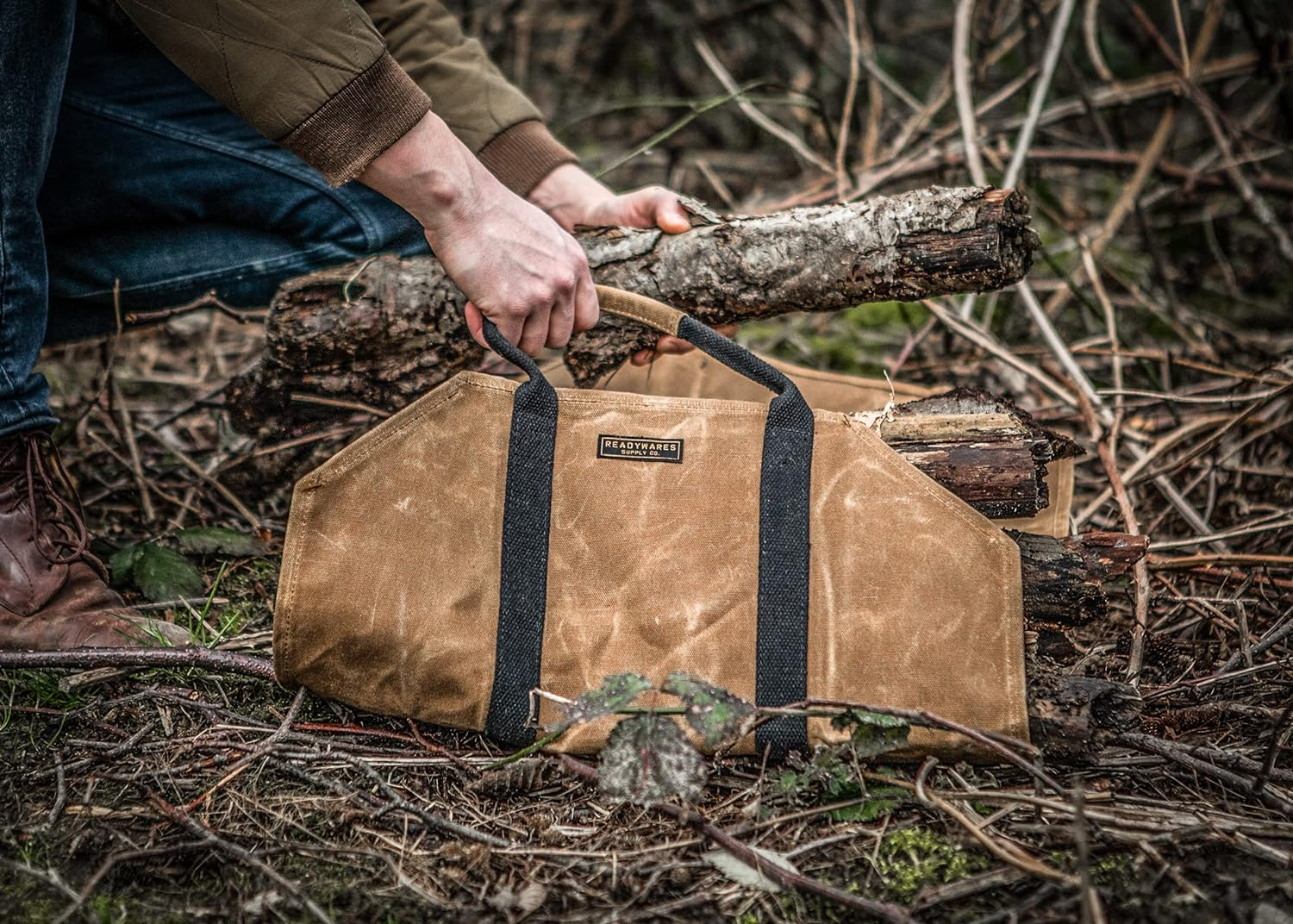 Readywares Waxed Canvas Firewood Carrier, Heavy Dity Firewood Log Carrier, Classic Durable Design image number 1