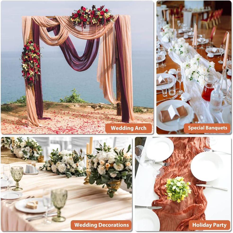 Nialnant Light Pink Cheesecloth Table Runner - 10 Ft Boho Wedding Gauze Runner, 120 Inches Long for Bridal Baby Shower Decor - Beige image number 7