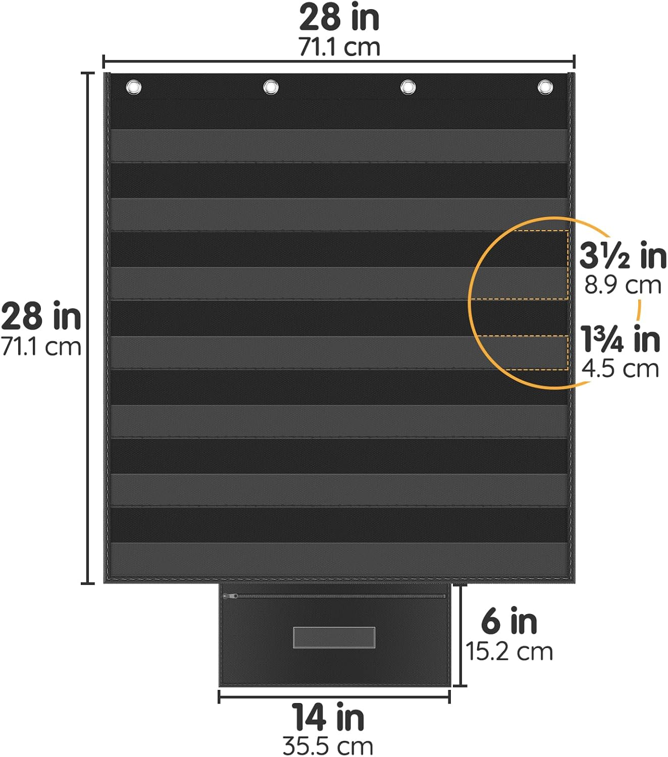 Standard Pocket Chart for Classroom 28"X28" Large 7 Pocket Charts with Card Storage Bag Sentence Strip Holder for Word Wall, Sight Words, Cards, Calendar, Daily Visual Schedule (Black) image number 1