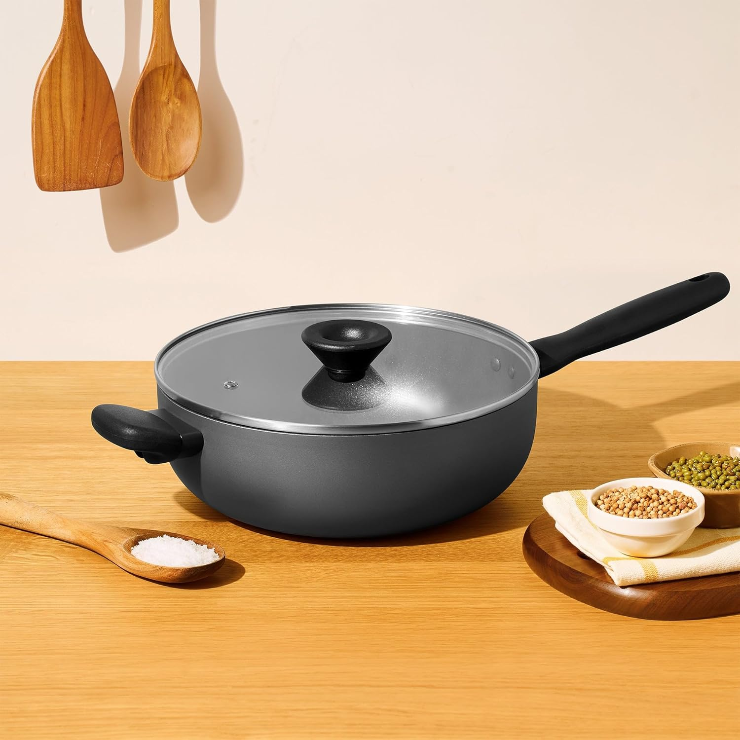 Meyer Bauhaus Non Stick Cookware Set, 26Cm/4.1L Chef'S Pan, Deep Frying Pan, Induction Compatible, Dishwasher Safe, Oven Safe, Sesame Grey with Lids image number 2