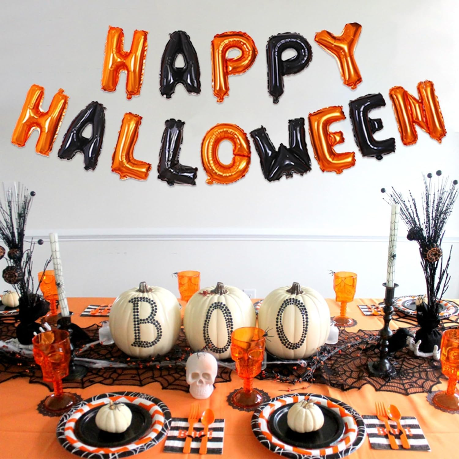 Happy Halloween 16 Inch Foil Halloween Balloons Decorations, Happy Halloween Balloon Banner，Orange and Black