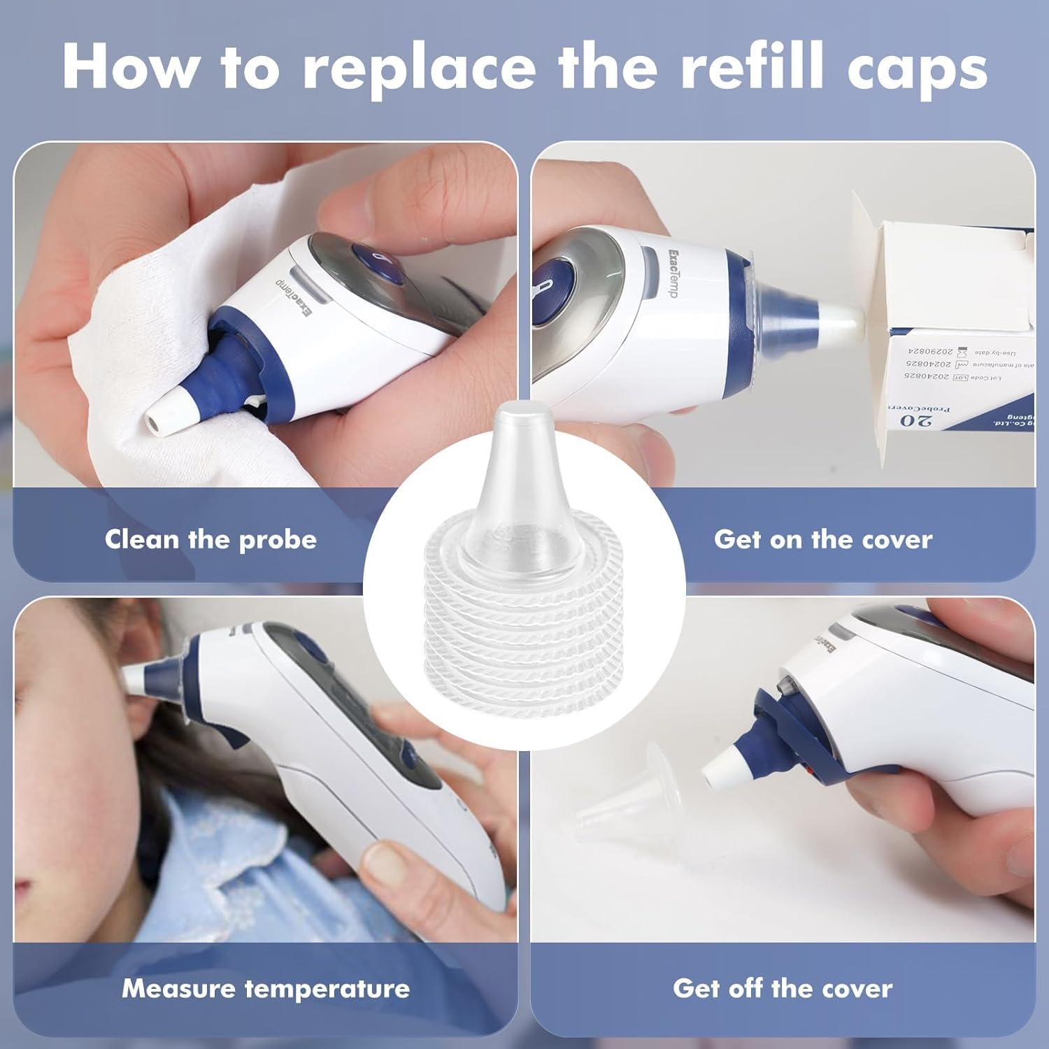 100 Pack Ear Thermometer Probe Covers, Disposable Refill Lens Filters Caps Compatible for All Braun Models Digital Thermometers Sleeve (100) image number 2