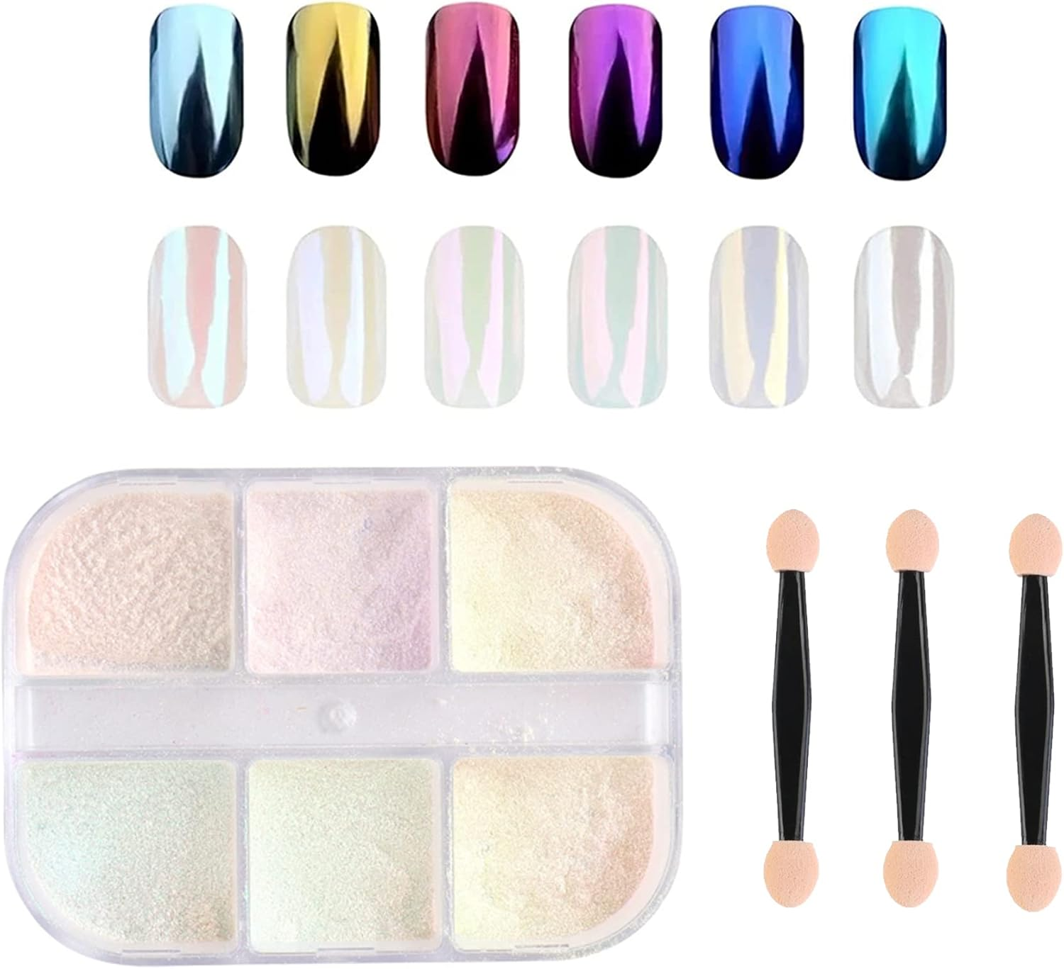 6 Colours Chrome Nail Powder, Pearl Powder Nail Glitter Powder, Nail Mirror Powder Nails Glitter Neon Pearl Effect, Chrome Pigments for Nail Art image number 4