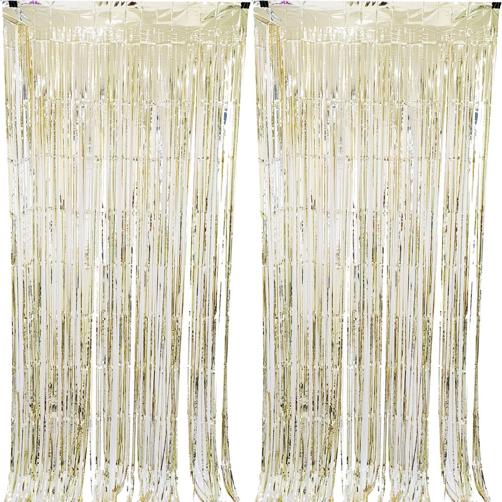 CYBERNOVA 2 Pack Fringe Curtain Backdrop, 3.2Ft X 6.6Ft Metallic Tinsel Foil Fringe Streamers Curtains Background for Wedding Birthday Anniversary Graduation Party Decoration (Silver)