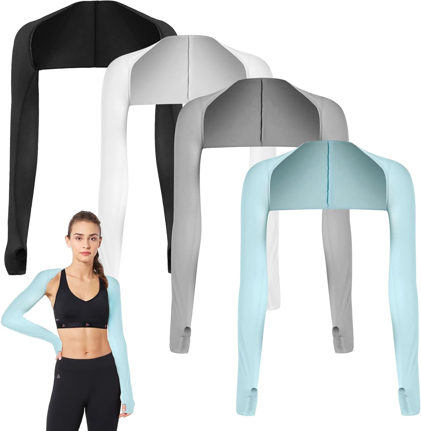 4 Pieces Cooling Shawl Arm Sleeves Sun Uv Protection Cooler Shrug, Comfortable & Breathable Anti-Uv Arm Sleeves for Women with Finger Holes for Driving Golfing Fishing Running Cycling Outdoor image number 1