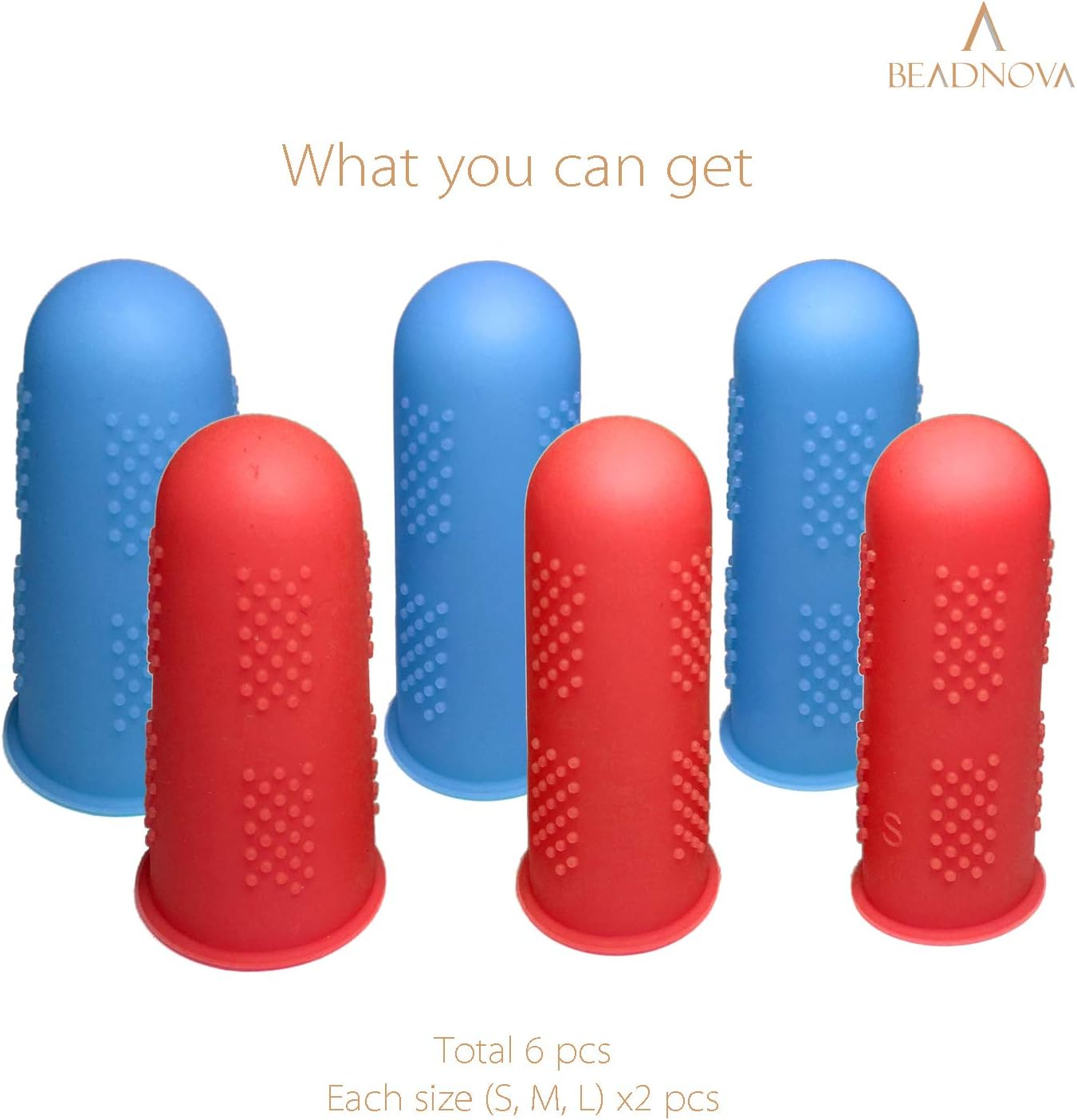 BEADNOVA Finger Cot Silicon Finger Gloves Protector for Electronic Repair Painting Jewelry Cleaning Crafting Industrial Apply (Pack of 6-3 Size, Blue & Red Color) image number 4