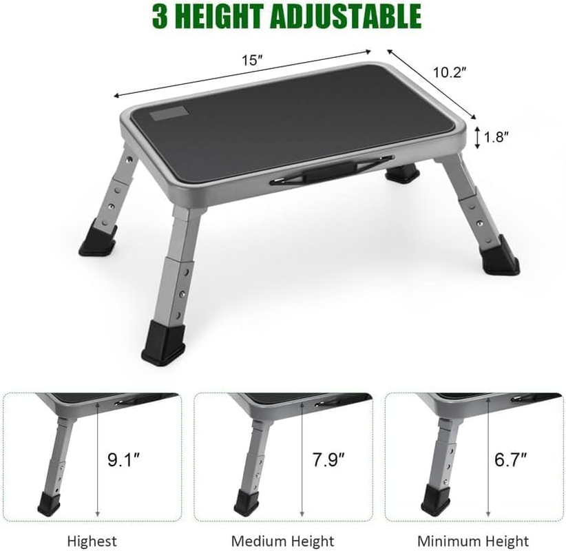 3 Levels Adjustable Folding Step Stool, Adjustable Step Stool with a Non-Slip Platform, Step Ladder with Thick Rubber Feet for Adults or Children in Kitchen, Bedroom, Office, Rv, 330 Lbs Capacity image number 2
