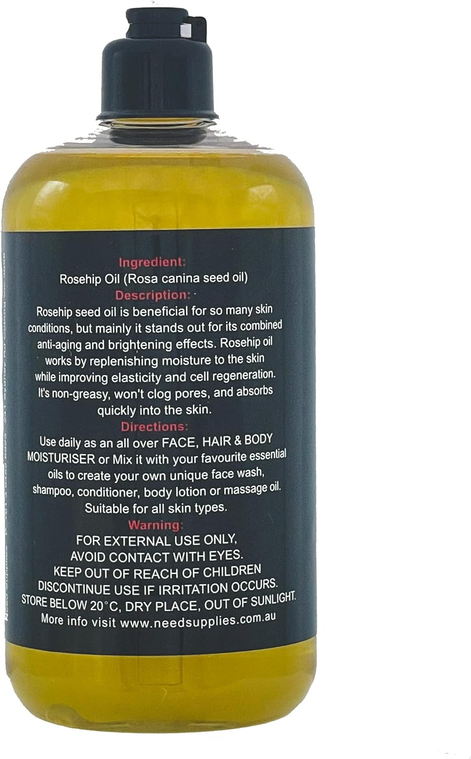 Organic Rosehip Oil Cold Pressed 100% Pure Natural Virgin Rose Hip Face,Skin Oil (Without Pump, 500Ml) image number 2