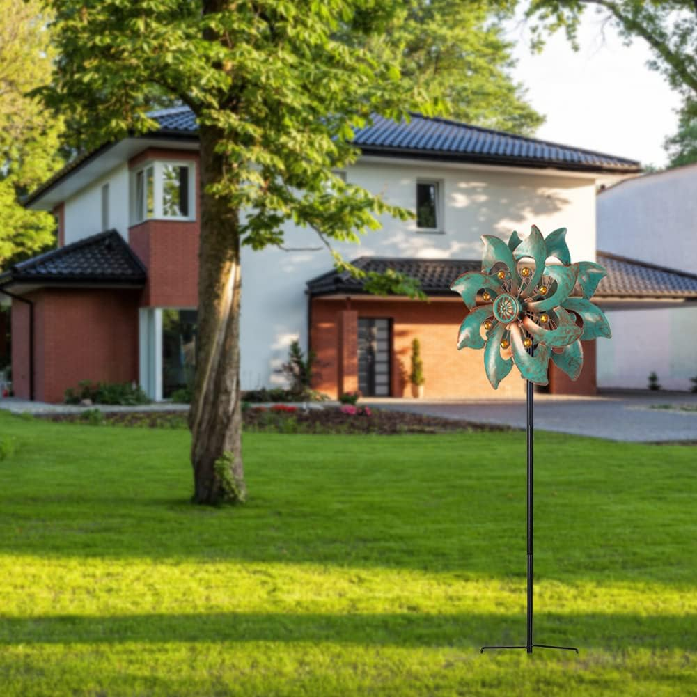 DREAMYSOUL Outdoor Wind Spinner 37 Inch, Metal Garden Wind Sculpture Bronze Wind Spinners for Patio Yard Lawn Decor image number 4