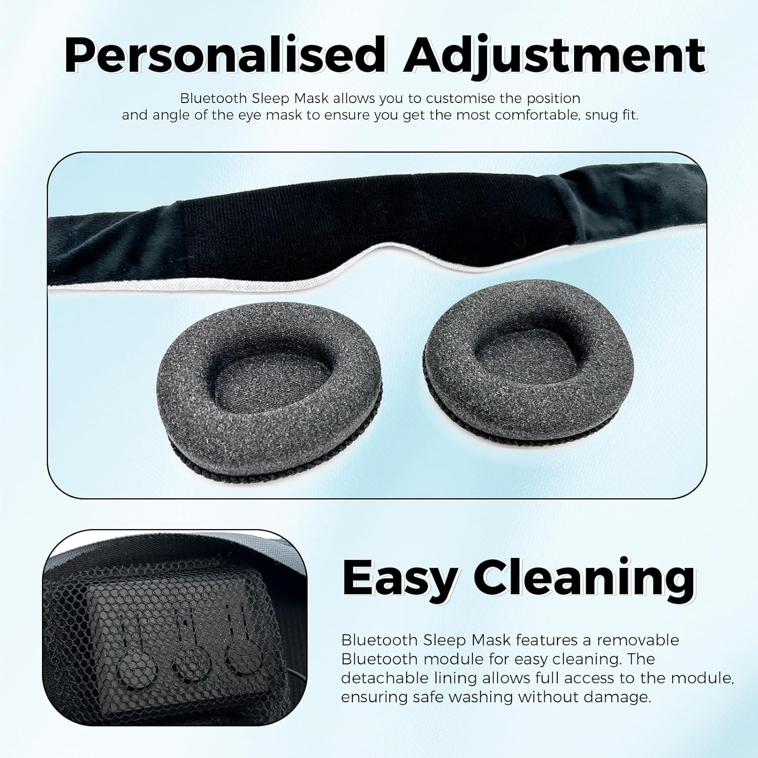 Sleep Mask, 3D Bluetooth Sleep Headphones, Adjustable Sleeping Mask for Women Men, Perfect Gifts Blindfold for Sleep/Travel/Sports (Grey) - Grey image number 6