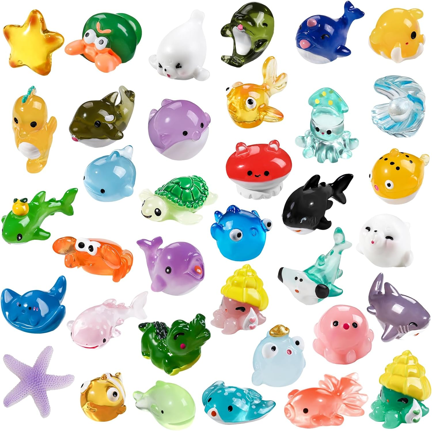 DIYDEC 36Pcs Mini Ocean Resin Animals Tiny Sea Animals Figurines Marine Miniature Plastic Animals Aquarium Ornaments Decorations for DIY Fish Tank Potted Micro Fairy Garden Dollhouse