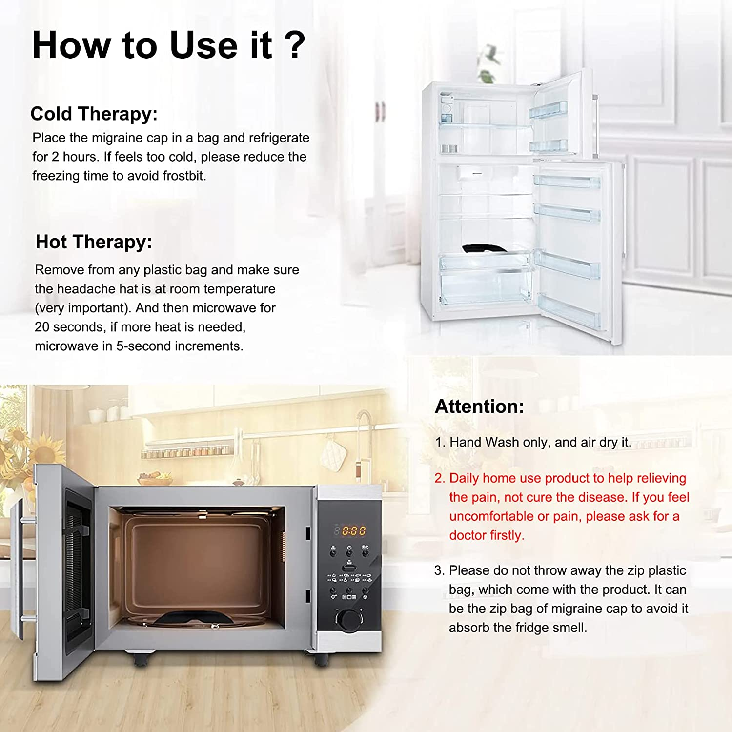 Techshining Migraine Cap Gel Ice Pack for Alleviating Headache, Puffy Eyes, Tension, Sinus, Stress, Cold and Hot Head Wrap for Easing Pain image number 4