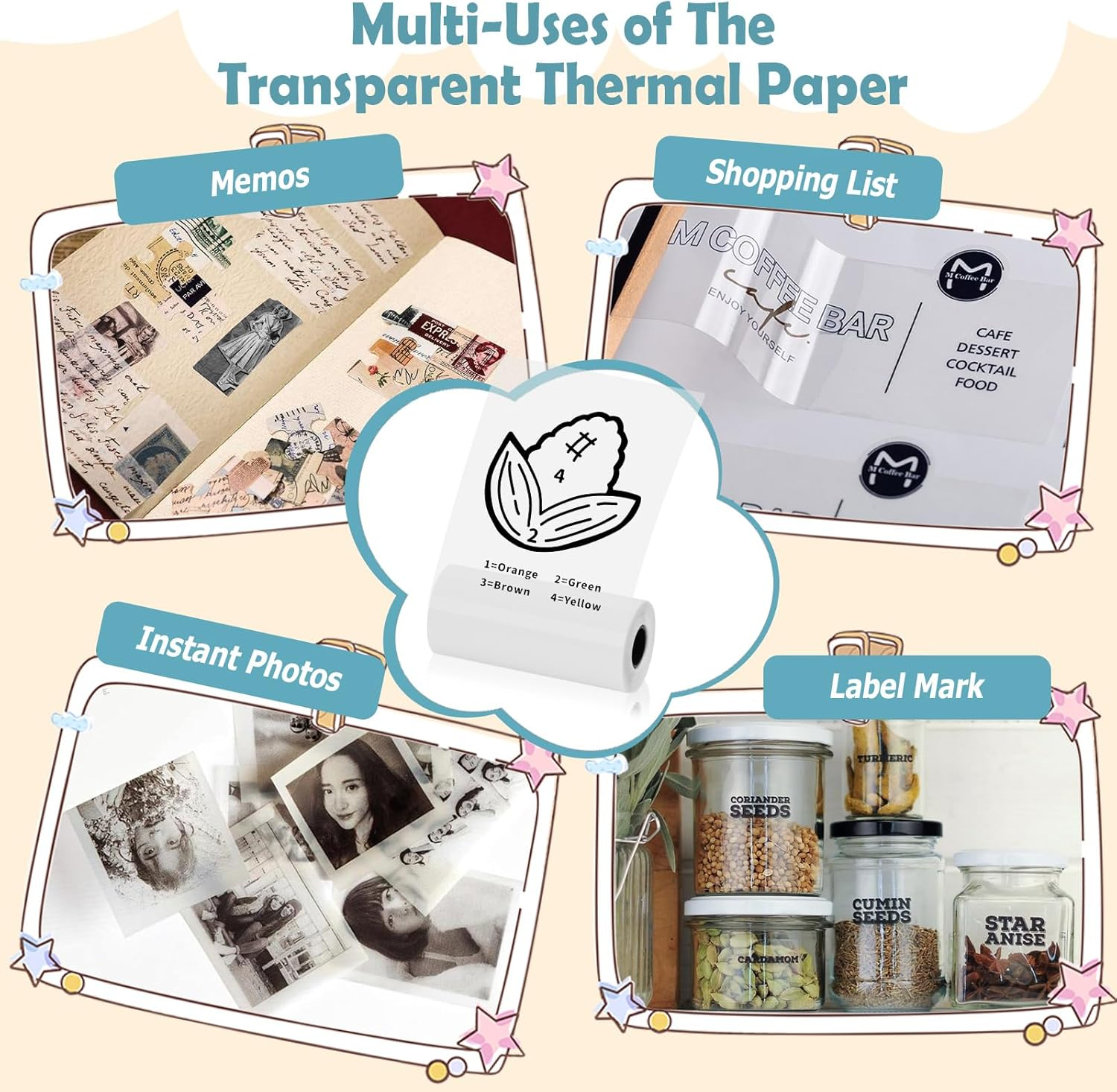 3 Rolls Mini Thermal Sticky Paper, Transparent Printer Paper 57X25Mm, Sticker Paper for Photo Journal Notes Memo image number 6