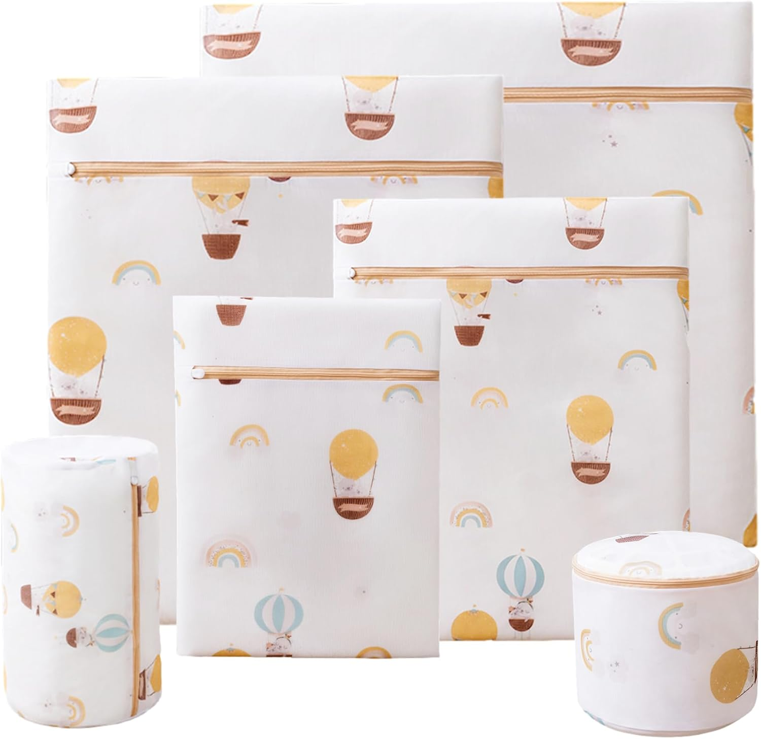 AUXIN 6 Pcs Durable Honeycomb Mesh Laundry Bags, Laundry Bra Lingerie Cute Balloon Printing Mesh Wash Bags for Delicates image number 2