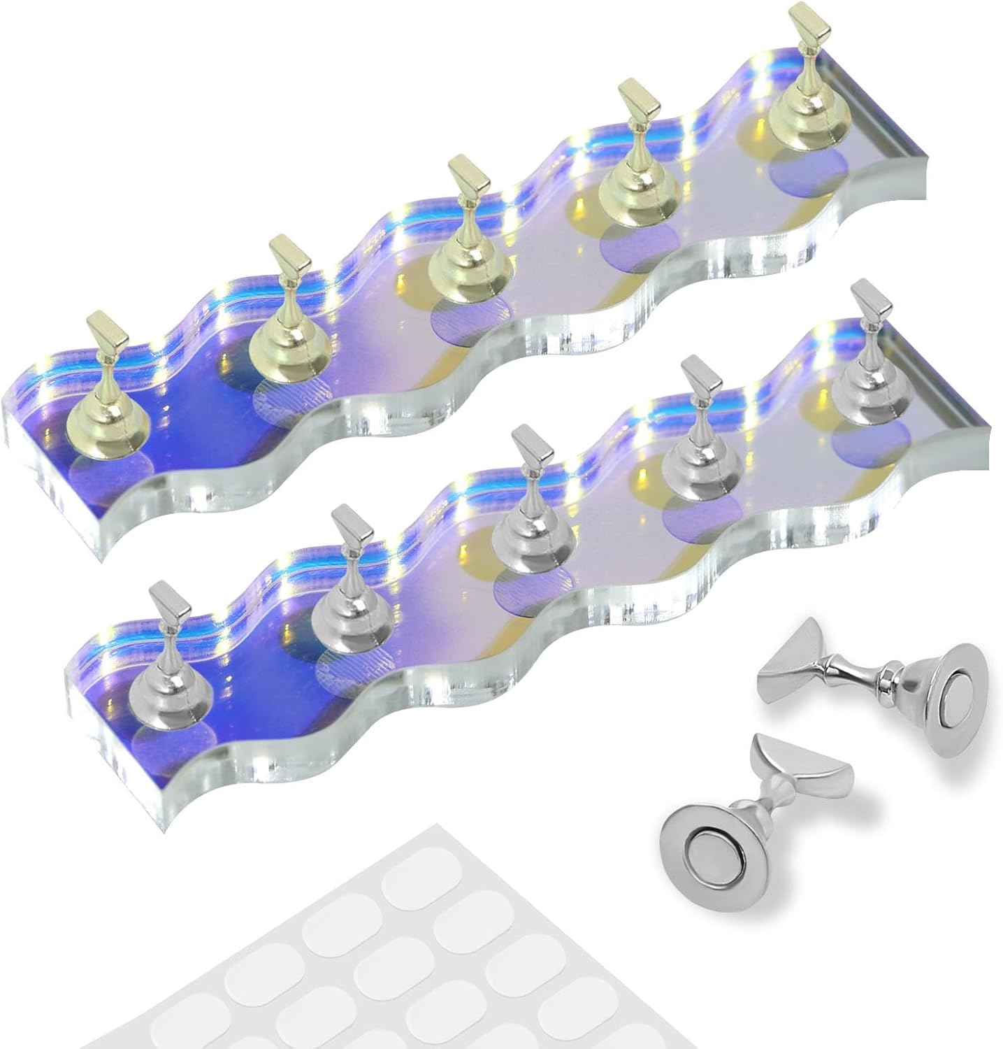 Ruetail 2 Sets Nail Stand for Press Ons Nail Art Display Stand, Comes with 100 Pcs Reusable Double Sided Sticker, Magnetic Fake Nail Painting Stand for Home DIY Nail Art Beginner Salon Supplies