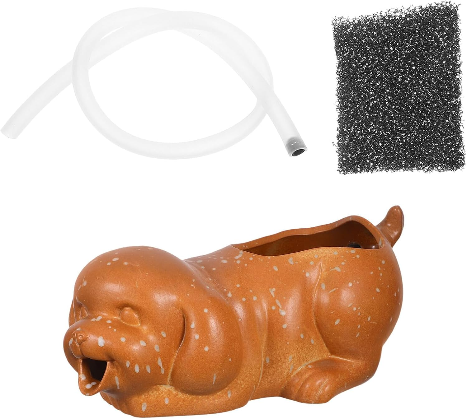 Ceramic Dog Fountain Spitter Waterfall for Fish Tank Aquarium Decor with Planter Interactive Running Water Feature and Natural Filtration Adorable Puppy Sculpture for Indoor