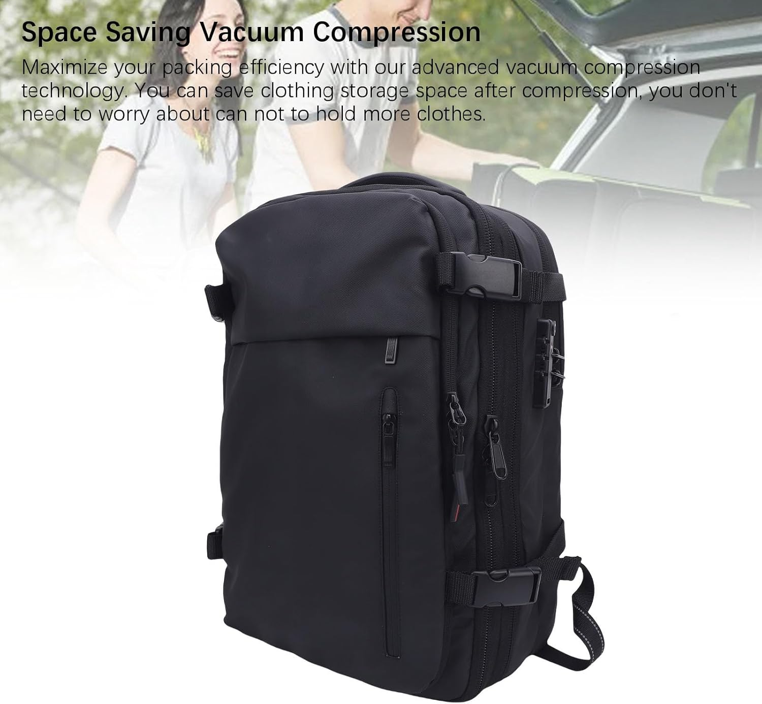 Sorandy Vacuum Backpack, 36-55L Expandable Vacpack Backpack Vacuum Compression Bag with Pump, Space Saver Bags for Travel, Camping, Dry Wet Separation (Black) - Green image number 4