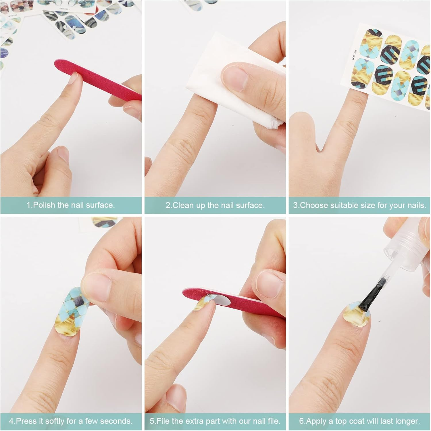 MWOOT 12 Sheets Marble Nail Polish Stickers Wraps, Full Cover Self-Adhesive Nail Polish Strips with 1 Nail File, Marbling Elk Peacock Nail Art Decals Kit for Women Girls Manicure Salon Decoration image number 2