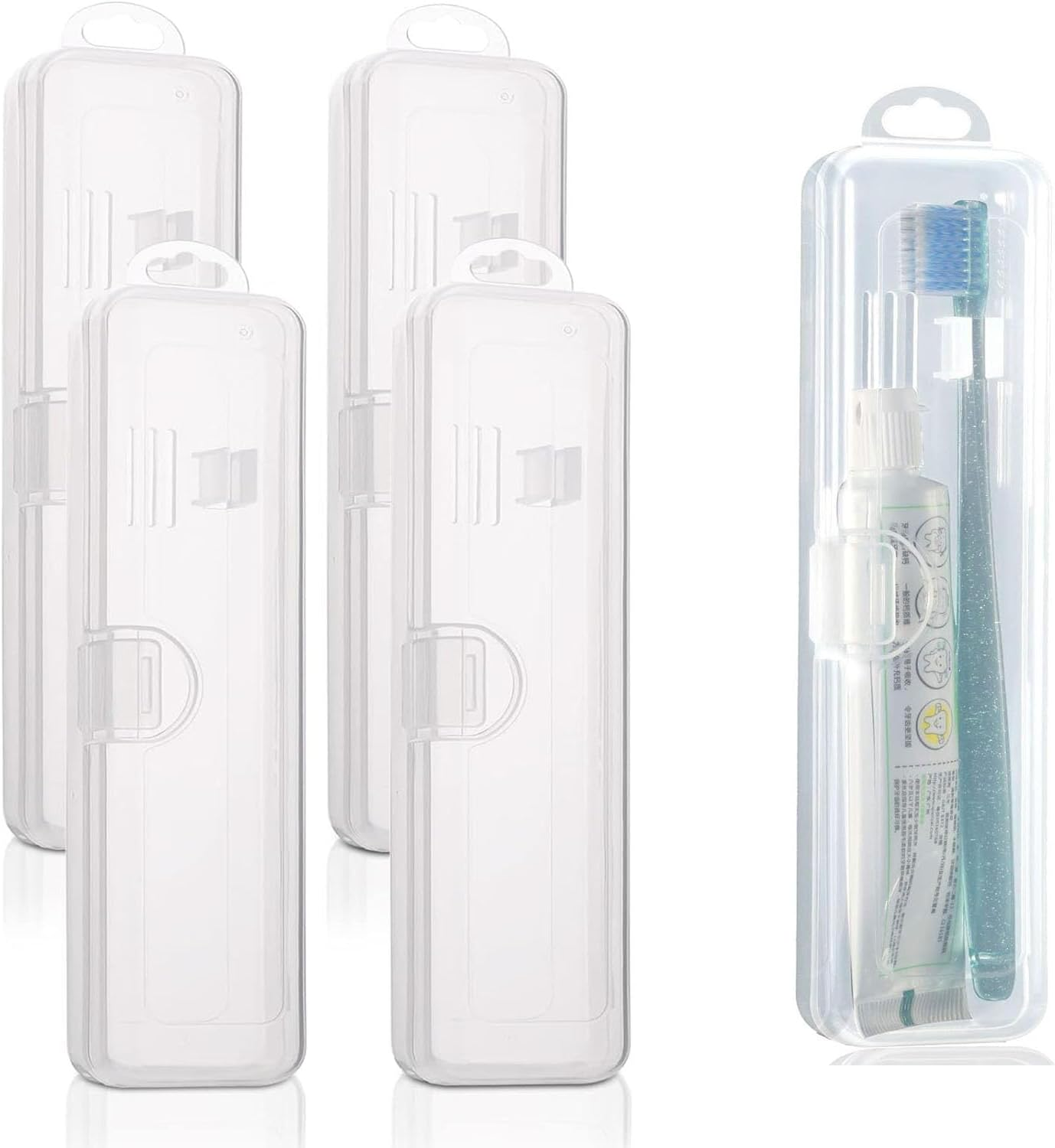 SAHENITEANA 4 Pack Portable Travel Toothbrush Case, Portable Clear Toothbrush and Toothpaste Storage Container Hard Plastic Transparent Toothbrush Carrying Box for Home,Travela, School