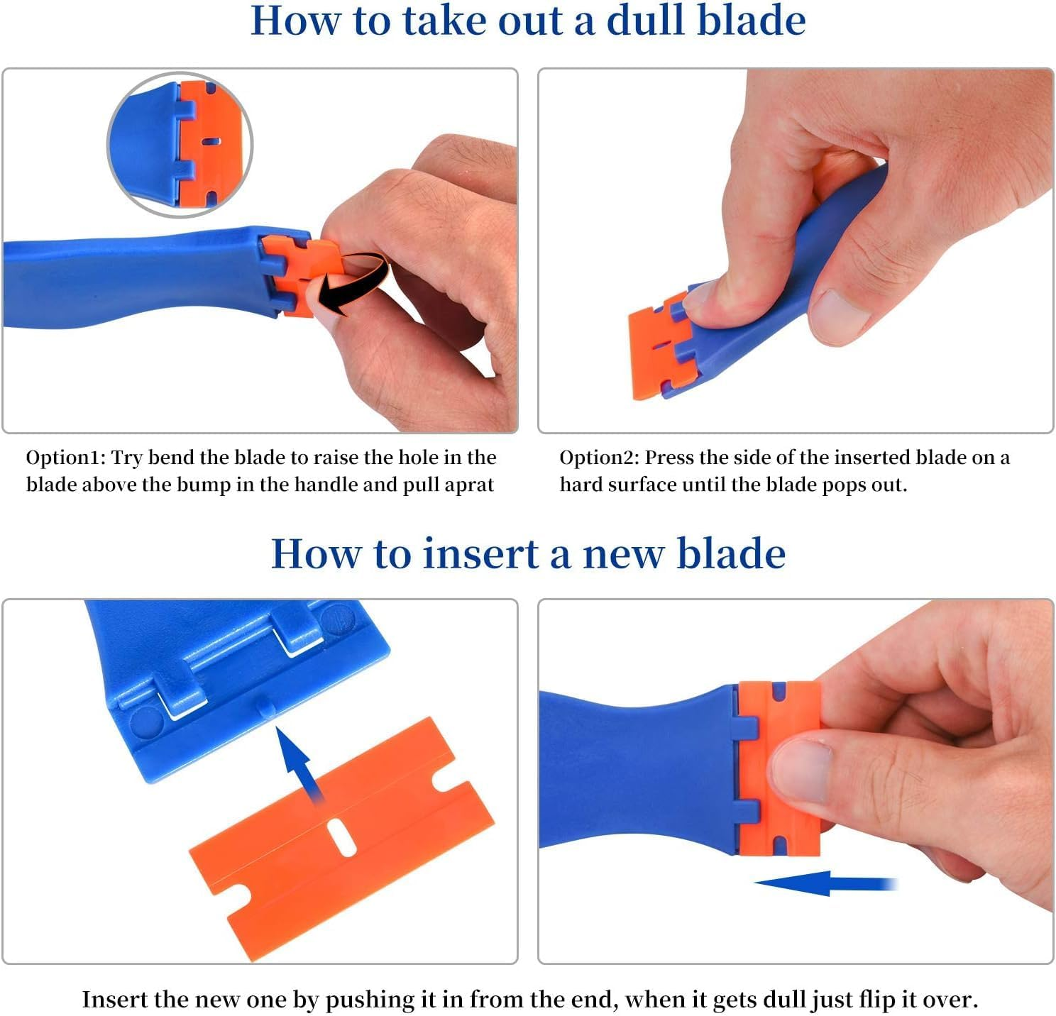 SOVYOULIVE Plastic Razor Blade Scraper, 2 Pack Razor Scraper with 120 Pcs Razor Blades for Removing Glue, Sticker, Decals, Tint from Car Window and Glass(Blue) image number 3