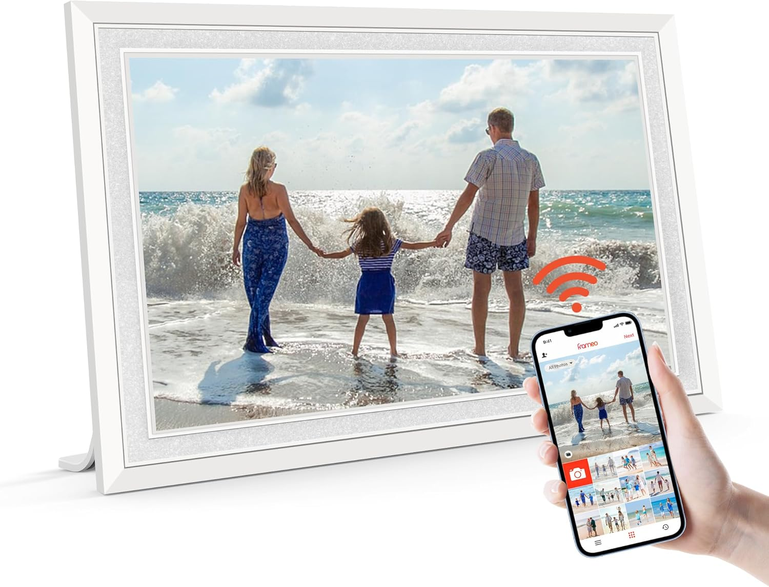 Frameo 10.1" Digital Picture Frame with 32GB Memory White Wifi Electronic Photo Frame 1280 X 800 IPS HD Touch Screen Auto-Rotate Slideshow Wall Mountable Share Photos/Video Remotely Anywhere image number 1