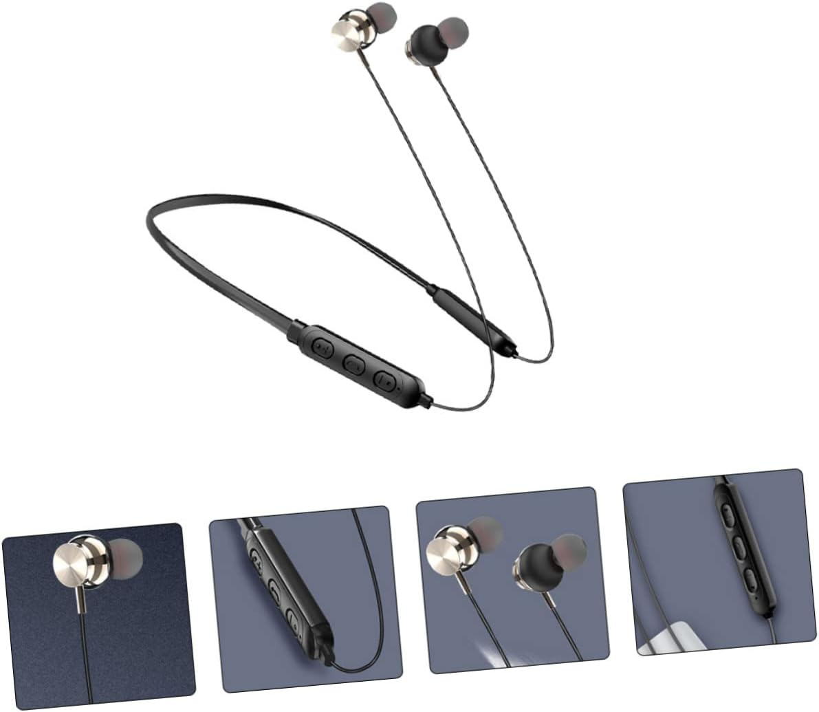 Operitacx Wireless Neckband Wireless Technology Earbuds 5.0 Stereo In-Ear Headphones Waterproof Magnetic Neck Hanging Headset for Sports and Travel, Compact Black Design image number 4