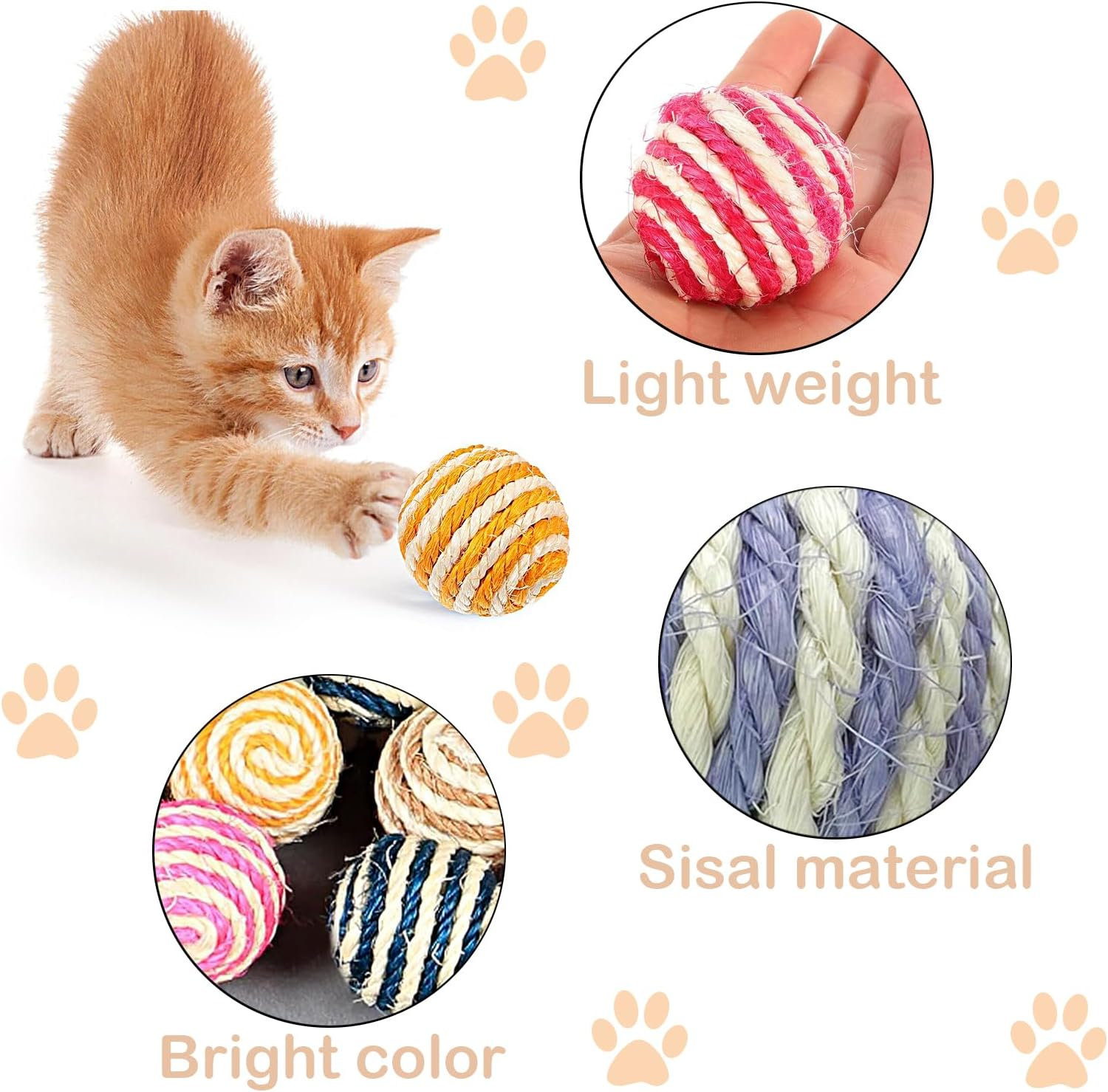 Vebetter Pack of 9 Sisal Rope Balls, 4.3 Cm Cat Sisal Ball, Cat Toy Balls, Environmentally Friendly Kitten Balls, Pet Scratching Ball, Interactive Sisal Ball for Pets, Cats Playing image number 1