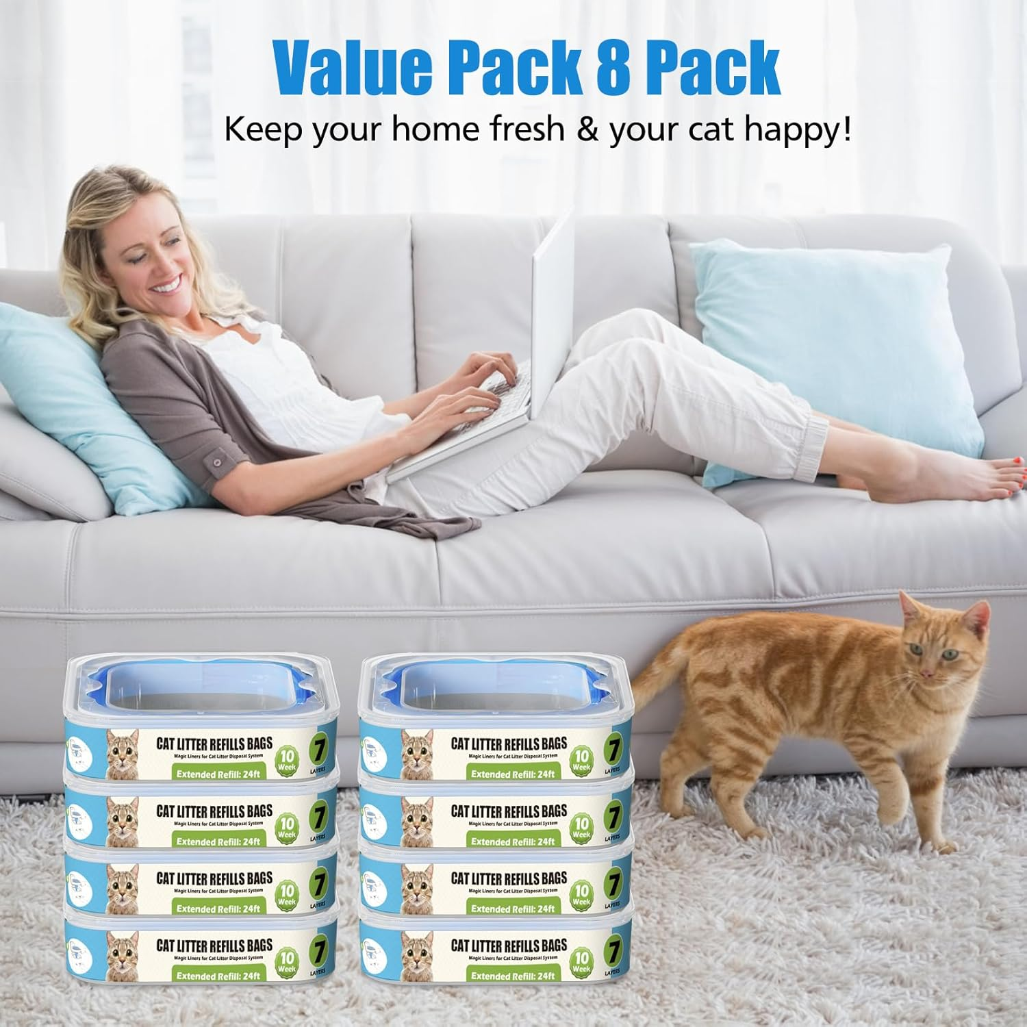 Cat Litter Refills Cartridge Compatible with Your Genie Litter Standard, plus and XL Cat Litter Pail, 8 Packs image number 1