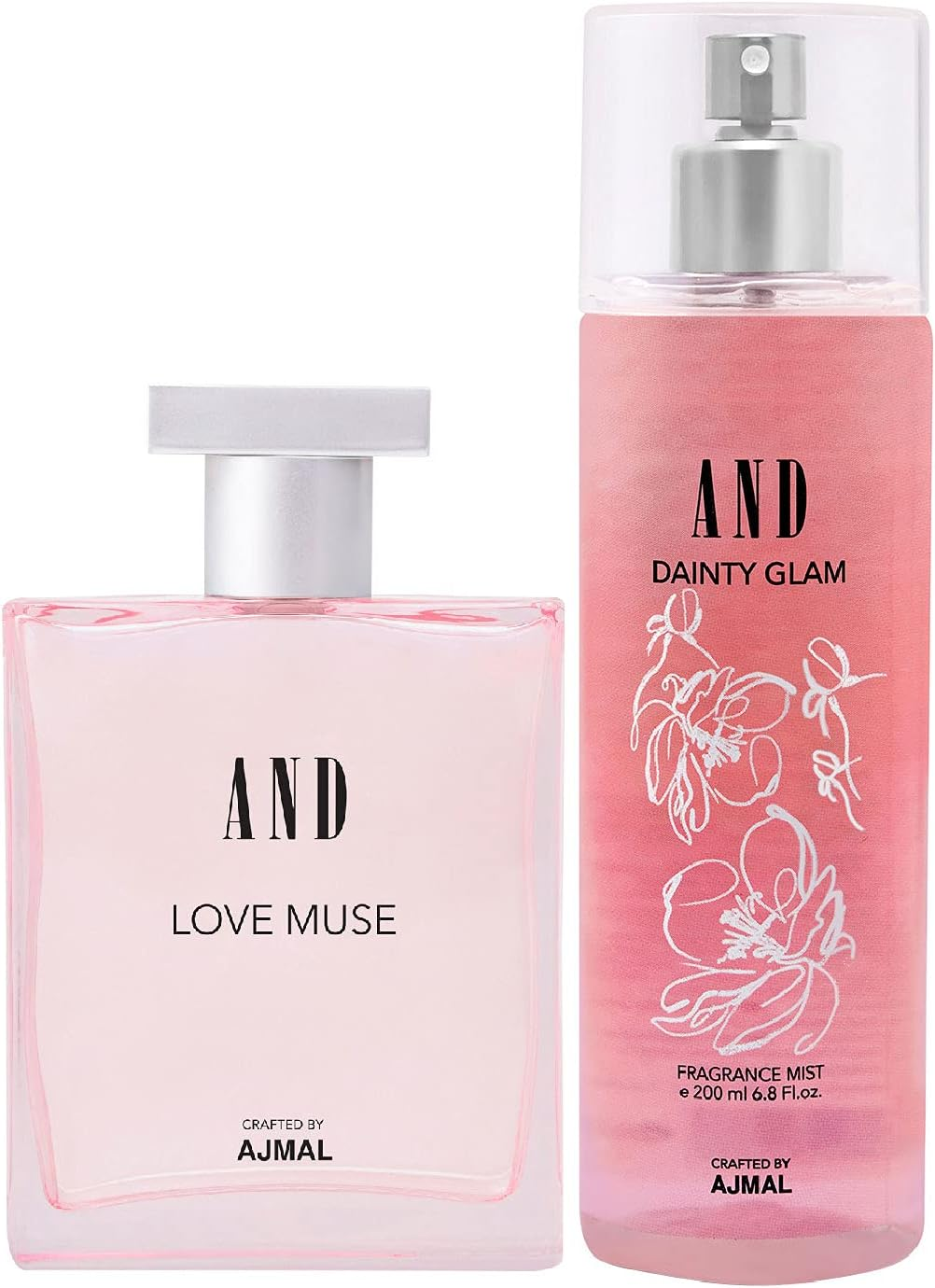 AND Love Muse Eau De Parfum 100ML & Dainty Glam Body Mist 200ML Pack of 2 for Women Crafted by Ajmal + 2 Parfum Testers