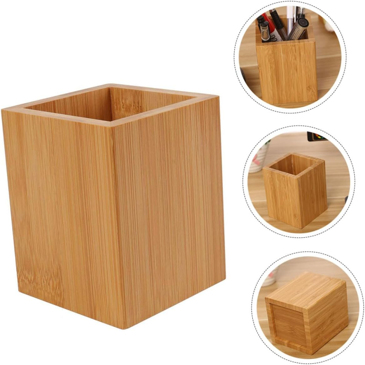 NUOBESTY Bamboo Storage Box for Desktop Pen Holder Natural Style Pen Basket Multifunctional Organizer for Office and Home Decorative Accessories