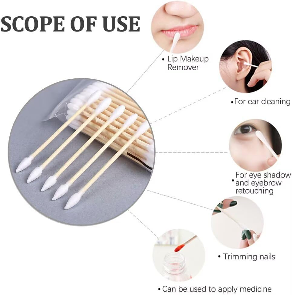 Cotton Buds Pack of 200+ Bamboo with Wooden Handles Sustainable for Make-Up Clean Care Ear Cleaning Wound Care Cosmetic Tool Double Head Biodegradable Environmentally Friendly image number 2