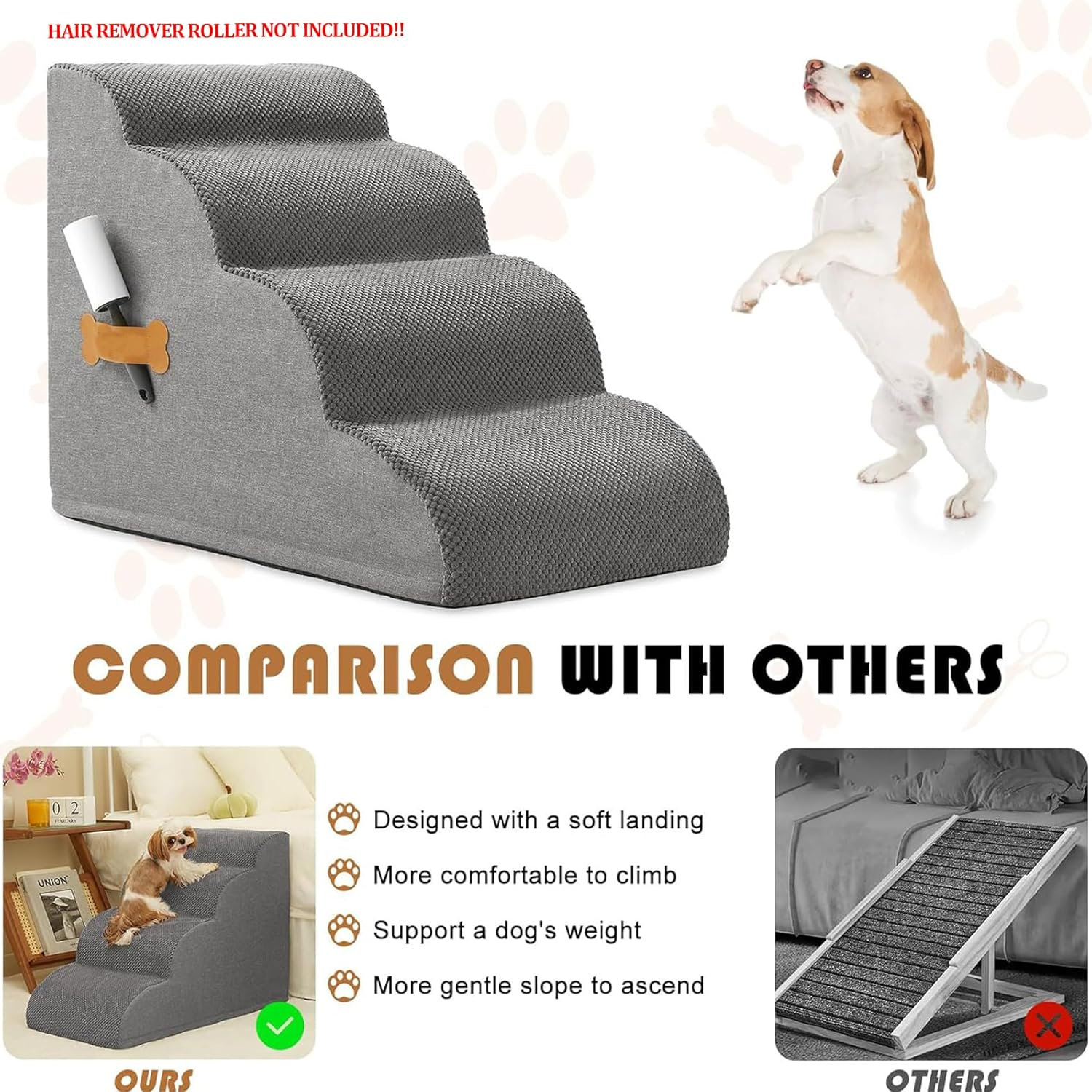 4-Tiers Dog Stairs, Dog Steps Ramp for High Bed and Couch, Durable Non-Slip Waterproof Fabric Cover Pet Stairs for Small Dogs and Cats, Grey 72 * 40 * 45Cm image number 4