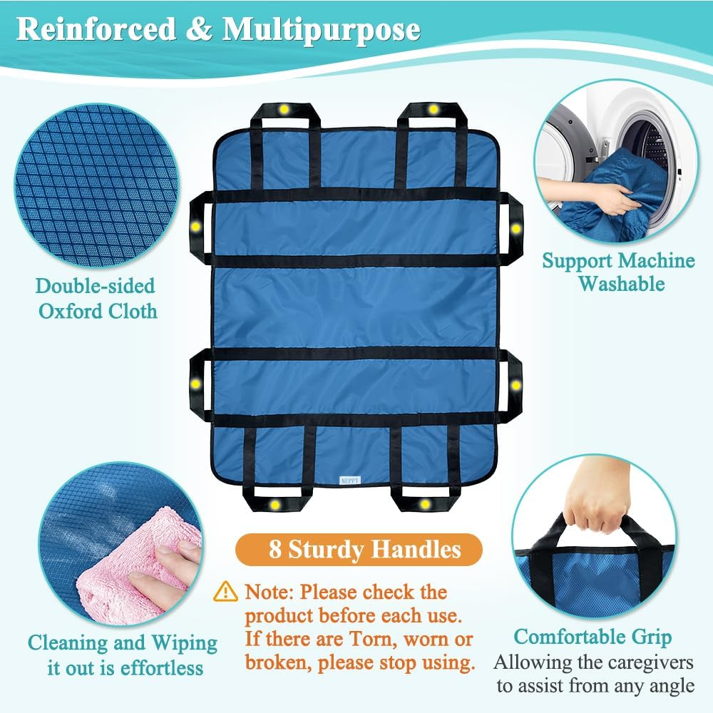 Positioning Bed Pad with Handles Hospital Sheets Transfer Board Belts Patient Lift Elderly Assistance Incontinence Mattress Sheets for Turning, Lifting, Repositioning Washable Underpads (48" X 40") image number 4