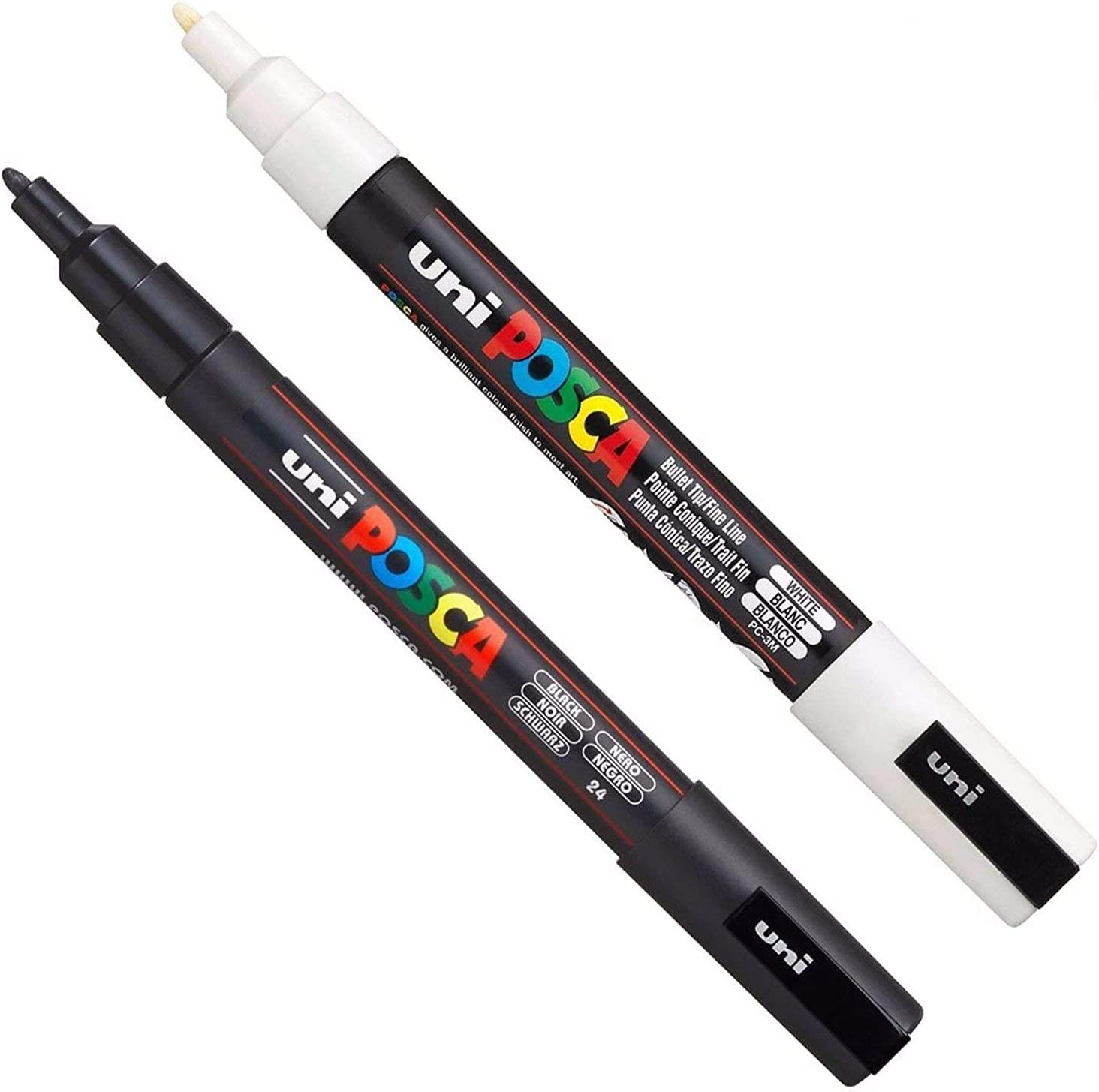 Posca PC-3M Paint Art Marker Pens - Fabric Glass Metal Pen - Set of Black + White (1 of Each) image number 2