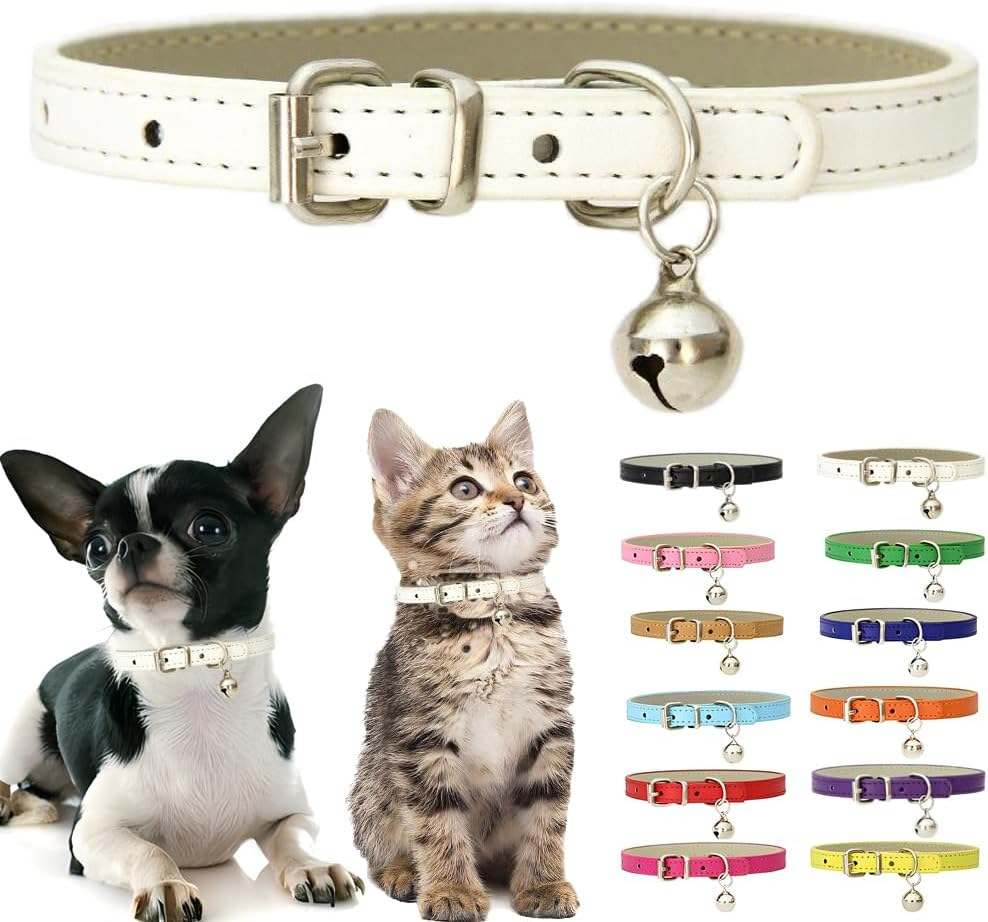 XXS Dog Collar with Bell, Soft Pu Leather Cat Collars Adjustable Buckle for XS Extra Small Medium Tiny Female Male Boys Girls Pets Puppy Kitten Teacup Yorkie Green Xx-Small image number 5