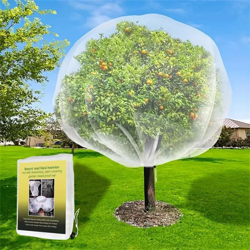 Large Fruit Tree Netting with Drawstring & Zipper, 5.9X7.8Ft Garden Protection Net - Reusable Anti-Bird Insect Netting for Fruit Trees, Plants, and Berry Bushes (5.9 * 7.8FT)