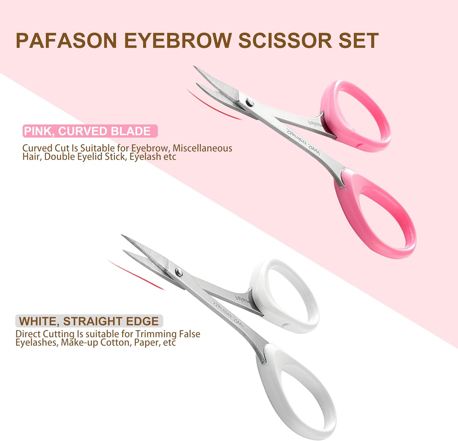 PAFASON Stainless Steel Curved and Straight Beauty Cosmetic Eyebrow Grooming Scissor Set with Safety Cap for Trimming Shaping Eyelash Extensions image number 3