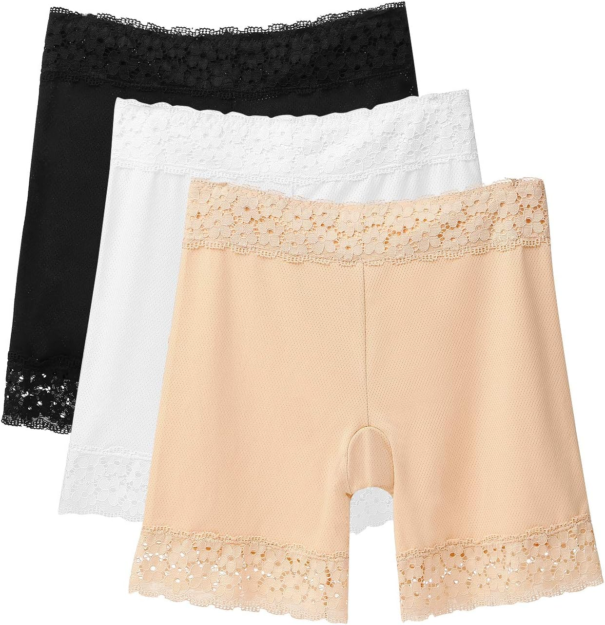 3 Pieces Safety Pants Underwear Lace Shorts under Dresses Yoga Shorts Stretch Legging Undershorts for Women Girls image number 4